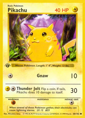 Pikachu, the first Pikachu card, Base 1999