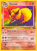 Flareon, card 19 of the Jungle set, 1999, illustrated by Kagemaru Himeno