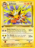 Jolteon, card 20 of the Jungle set, 1999, illustrated by Kagemaru Himeno