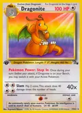 Dragonite, card 19 of the Fossil set, 1999, illustrated by Kagemaru Himeno