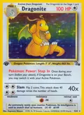 Dragonite, card 4 of the Fossil set, 1999, illustrated by Kagemaru Himeno