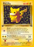 Pikachu, card 1 of the Wizards Black Star Promos set, 1999, illustrated by Keiji Kinebuchi