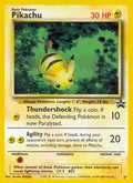 Pikachu, card 27 of the Wizards Black Star Promos set, 1999, illustrated by Atsuko Nishida