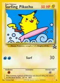 Surfing Pikachu, card 28 of the Wizards Black Star Promos set, 1999, illustrated by Toshinao Aoki