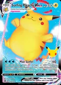 Surfing Pikachu VMAX, card 9 of the Celebrations set, 2021, illustrated by aky CG Works