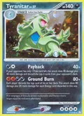 Tyranitar, card 17 of the Mysterious Treasures set, 2007, illustrated by Masakazu Fukuda