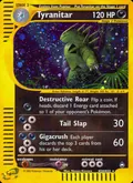Tyranitar, card H28 of the Aquapolis set, 2003, illustrated by Naoyo Kimura