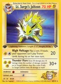 Lt. Surge's Jolteon, card 28 of the Gym Challenge set, 2000, illustrated by Ken Sugimori, 1st Edition printing