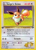 Lt. Surge's Eevee, card 51 of the Gym Challenge set, 2000, illustrated by Ken Sugimori, 1st Edition printing