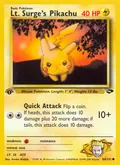Lt. Surge's Pikachu, card 84 of the Gym Challenge set, 2000, illustrated by Atsuko Nishida, 1st Edition printing