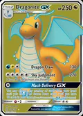 Dragonite-GX, card 229 of the Unified Minds set, 2019, illustrated by ConceptLab