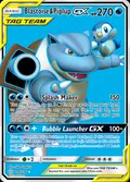 Blastoise & Piplup-GX, card 214 of the Cosmic Eclipse set, 2019, illustrated by 5ban Graphics