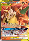 Charizard & Braixen-GX, card 22 of the Cosmic Eclipse set, 2019, illustrated by Mitsuhiro Arita