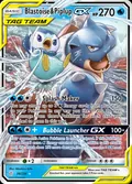 Blastoise & Piplup-GX, card 38 of the Cosmic Eclipse set, 2019, illustrated by Mitsuhiro Arita