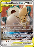 Eevee & Snorlax-GX, card 120 of the Team Up set, 2019, illustrated by Mitsuhiro Arita