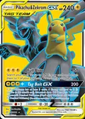 Pikachu & Zekrom-GX, card 162 of the Team Up set, 2019, illustrated by 5ban Graphics