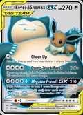 Eevee & Snorlax-GX, card 171 of the Team Up set, 2019, illustrated by 5ban Graphics