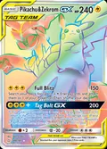 Pikachu & Zekrom-GX, card 184 of the Team Up set, 2019, illustrated by 5ban Graphics