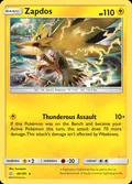 Zapdos, card 40 of the Team Up set, 2019, illustrated by kawayoo