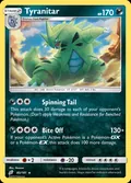 Tyranitar, card 85 of the Team Up set, 2019, illustrated by Hasuno