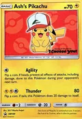 Ash's Pikachu, card SM109 of the SM Black Star Promos set, 2017, illustrated by 2017 Pikachu Project