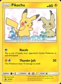 Pikachu, card SM162 of the SM Black Star Promos set, 2017, illustrated by Saya Tsuruta