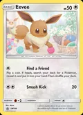 Eevee, card SM184 of the SM Black Star Promos set, 2017, illustrated by Mizue