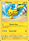Pikachu, card SM81 of the SM Black Star Promos set, 2017, illustrated by Sanosuke Sakuma