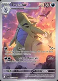 Tyranitar, card 222 of the Paldea Evolved set, 2023, illustrated by Nurikabe