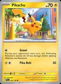 Pikachu, card 62 of the Paldea Evolved set, 2023, illustrated by OKACHEKE