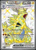 Tyranitar ex, card 211 of the Obsidian Flames set, 2023, illustrated by 5ban Graphics