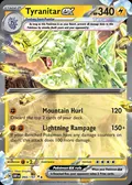 Tyranitar ex, card 66 of the Obsidian Flames set, 2023, illustrated by 5ban Graphics