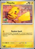Pikachu, card 51 of the Temporal Forces set, 2024, illustrated by kodama