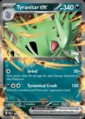 Tyranitar ex, card 64 of the Prismatic Evolutions set, 2025