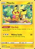 Pikachu, card 52 of the Lost Origin set, 2022, illustrated by kurumitsu