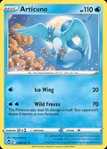 Articuno, card 36 of the Silver Tempest set, 2022, illustrated by Naoyo Kimura