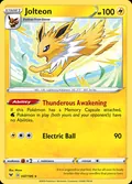 Jolteon, card 47 of the Vivid Voltage set, 2020, illustrated by Mizue
