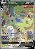Tyranitar V, card 155 of the Battle Styles set, 2021, illustrated by HYOGONOSUKE