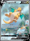 Dragonite V, card 192 of the Evolving Skies set, 2021, illustrated by Atsushi Furusawa