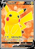 Pikachu V, card 157 of the Brilliant Stars set, 2022, illustrated by 5ban Graphics