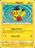 Special Delivery Pikachu, card SWSH074 of the SWSH Black Star Promos set, 2019, illustrated by The Pokémon Company Art Team