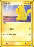 Pikachu, card 6 of the EX Trainer Kit Latios set, 2004, illustrated by Mitsuhiro Arita