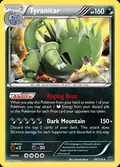 Tyranitar, card 56 of the Fates Collide set, 2016, illustrated by Satoshi Shirai
