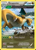 Dragonite, card 52 of the Roaring Skies set, 2015, illustrated by hatachu